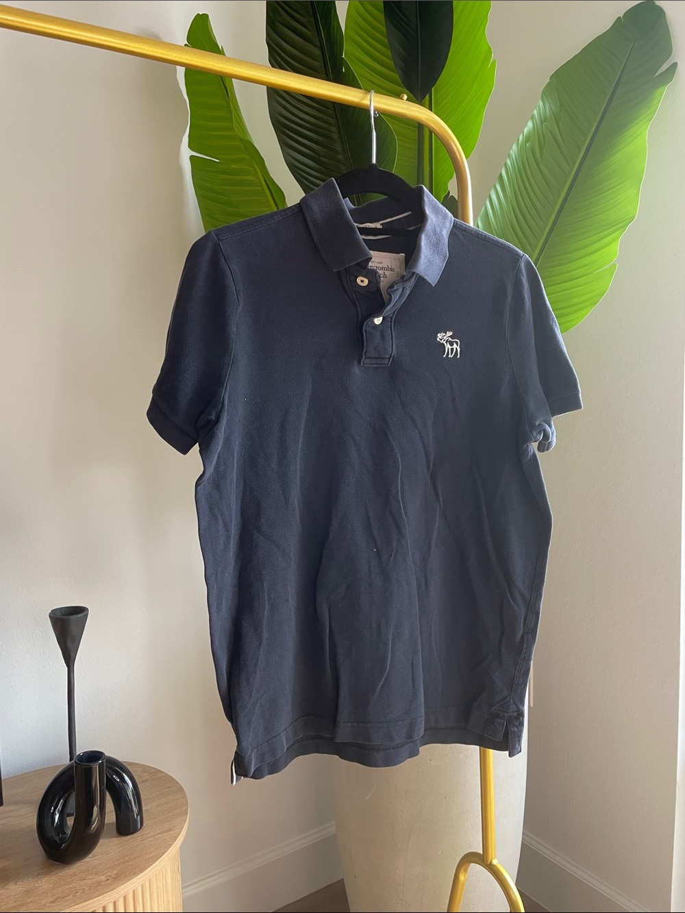 Abercrombie & Fitch Men's Dark Navy Polo Shirt with Logo